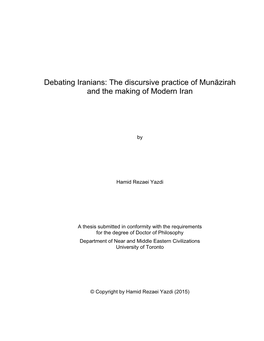 Debating Iranians: the Discursive Practice of Munāzirah and the Making of Modern Iran