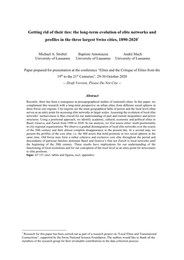 Getting Rid of Their Ties: the Long-Term Evolution of Elite Networks and Profiles in the Three Largest Swiss Cities, 1890-2020*
