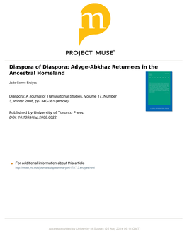 Diaspora of Diaspora: Adyge-Abkhaz Returnees in the Ancestral Homeland