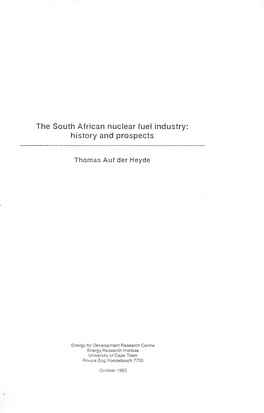 The South African Nuclear Fuel Industry: History and Prospects