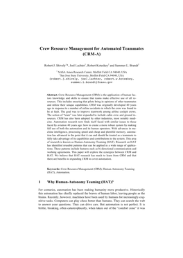 Crew Resource Management for Automated Teammates (CRM-A)