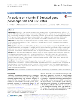 An Update on Vitamin B12-Related Gene Polymorphisms and B12 Status S