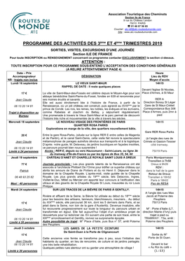 PROGRAMME DES ACTIVITÉS DES 3Ème ET 4Ème TRIMESTRES 2019