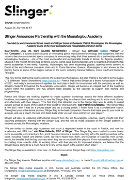 Slinger Announces Partnership with the Mouratoglou Academy