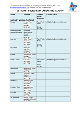 Methodist Churches in Lancashire May 2020