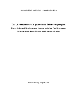 Das „Pruzzenland“ Als Gebrochene Erinnerungsregion