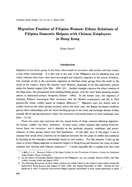 Ethnic Relations of Filipina Domestic Helpers with Chinese Employers in Hong·Kong