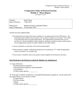 Macro Report Comparative Study of Electoral Systems Module 4: Macro Report November 10, 2016