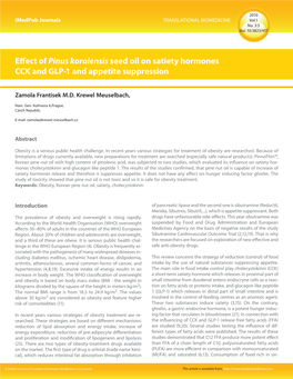 Effect of Pinus Koraiensis Seed Oil on Satiety Hormones CCK and GLP-1 and Appetite Suppression