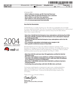 Red Hat Inc. Annual Report 2004 Amended