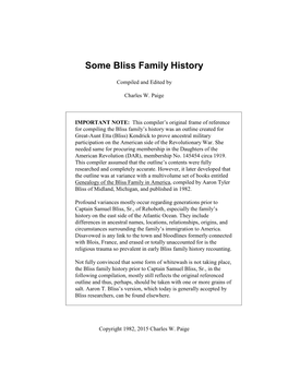 Bliss Family History