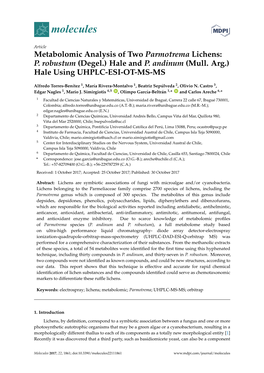 Metabolomic Analysis of Two Parmotrema Lichens: P