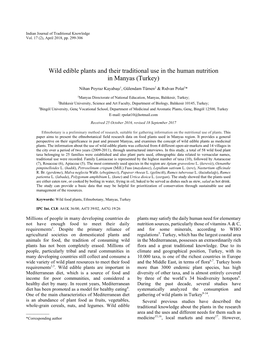 Wild Edible Plants and Their Traditional Use in the Human Nutrition in Manyas (Turkey)