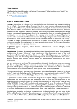 Timur Gusakov the Russian Presidential Academy of National Economy and Public Administration (RANEPA); Moscow State University (MSU) E-Mail: Gusakov-Ty@Ranepa.Ru