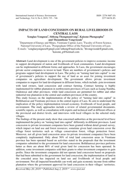 Impacts of Land Concession on Rural Livelihoods In