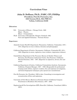 Curriculum Vitae John D. Dehaan, Ph.D., FABC, CFI, Fssdip