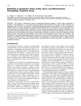 Bistability in Apoptosis: Roles of Bax, Bcl-2, and Mitochondrial Permeability Transition Pores