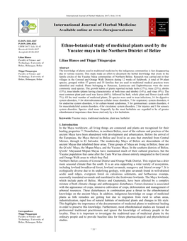 Ethno-Botanical Study of Medicinal Plants Used by the Yucatec Maya In