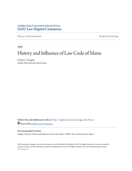 History and Influence of Law Code of Manu Charles J