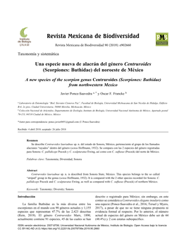 Una Especie Nueva De Alacrán Del Género Centruroides (Scorpiones: Buthidae) Del Noroeste De México