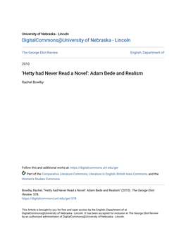 'Hetty Had Never Read a Novel': Adam Bede and Realism