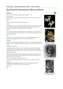 Buchanania Arborescens (Blume) Blume Family: Anacardiaceae Blume, C.L