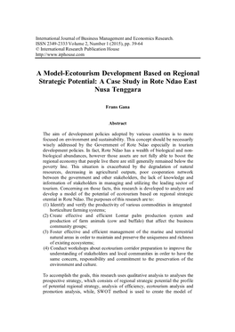 A Case Study in Rote Ndao East Nusa Tenggara