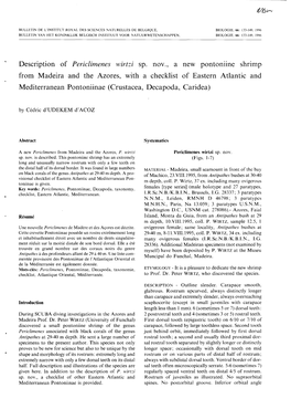 Description of Periclimenes Wirtzi Sp. Nov., a New Pontoniine Shrimp From