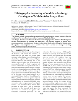 Bibliographic Inventory of Middle Atlas Fungi: Catalogue of Middle Atlas Fungal Flora