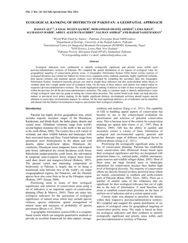 Ecological Ranking of Districts of Pakistan: a Geospatial Approach