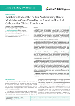 Reliability Study of the Bolton Analysis Using Dental Models from Cases Passed by the American Board of Orthodontics Clinical Examination