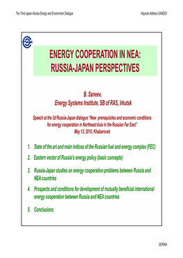 Energy Cooperation in Nea: Russia-Japan Perspectives