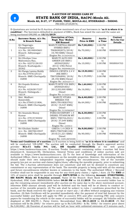 STATE BANK of INDIA, RACPC-Moula Ali. Moula Ali, B-27, 1ST FLOOR, TSIIC, MOULA-ALI, HYDERABAD – 500040