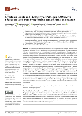 Mycotoxin Profile and Phylogeny of Pathogenic Alternaria Species Isolated from Symptomatic Tomato Plants in Lebanon