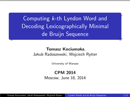 Computing K-Th Lyndon Word and Decoding Lexicographically Minimal De Bruijn Sequence