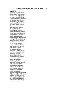 Classified Roads in the Bedford Borough