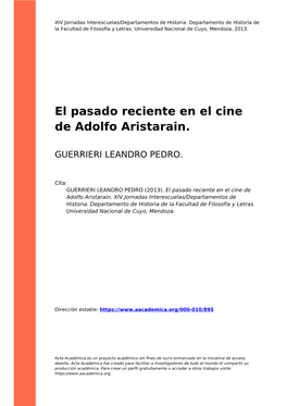 El Pasado Reciente En El Cine De Adolfo Aristarain