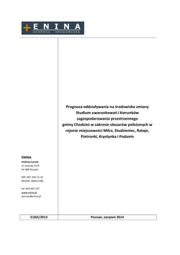 Prognoza Oddziaływania Na Środowisko Zmiany Studium Uwarunkowań I Kierunków Zagospodarowania Przestrzennego