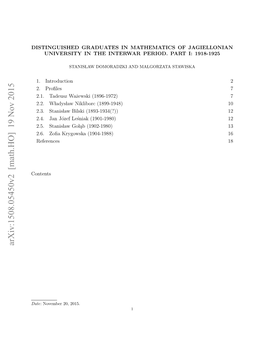 Distinguished Graduates in Mathematics of the Jagiellonian