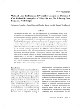 Wetland Uses, Problems and Probable Management Options: a Case Study of Berunanpukuria Village, Barasat, North Twenty Four Parganas, West Bengal