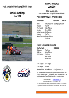 South Australian Motor Racing Officials Assoc. Marshals Mumblings June 2009