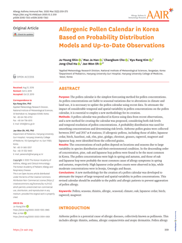 Allergenic Pollen Calendar in Korea Based on Probability Distribution Models and Up-To-Date Observations