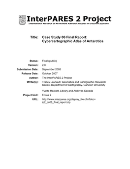 Case Study 06 Final Report: Cybercartographic Atlas of Antarctica