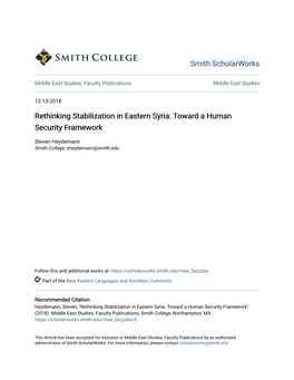 Rethinking Stabilization in Eastern Syria: Toward a Human Security Framework