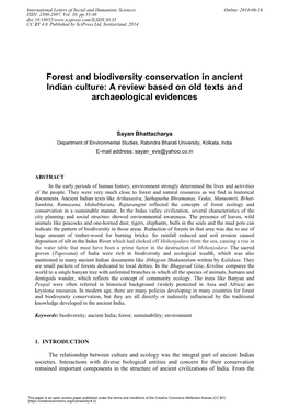 Forest and Biodiversity Conservation in Ancient Indian Culture: a Review Based on Old Texts and Archaeological Evidences