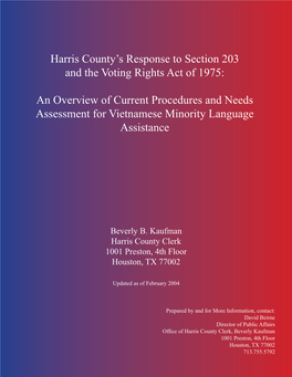 Harris County's Response to Section 203 and the Voting Rights Act of 1975