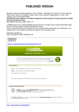 Identification and Validation of Suitable Endogenous Reference Genes for Gene Expression Studies in Human Peripheral Blood BMC Medical Genomics, 2009; 2(49):1-13