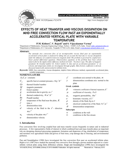 Effects of Heat Transfer and Viscous Dissipation on Mhd Free Convection Flow Past an Exponentially Accelerated Vertical Plate with Variable Temperature P.M