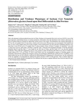 Heterodera Glycines) Based Upon Host Differentials in Jilin Province