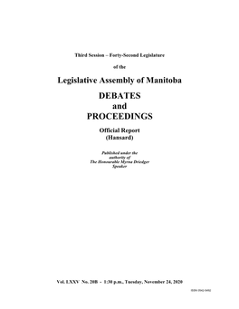 Legislative Assembly of Manitoba DEBATES and PROCEEDINGS Official Report